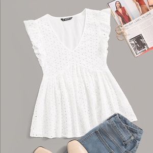 NWT white ruffle smock top